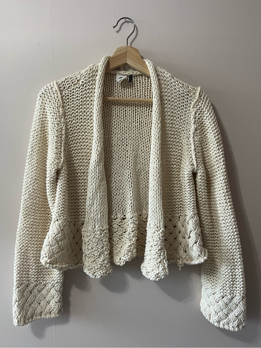 Anthropologie Cream Open-Front Cable Knit Cardigan